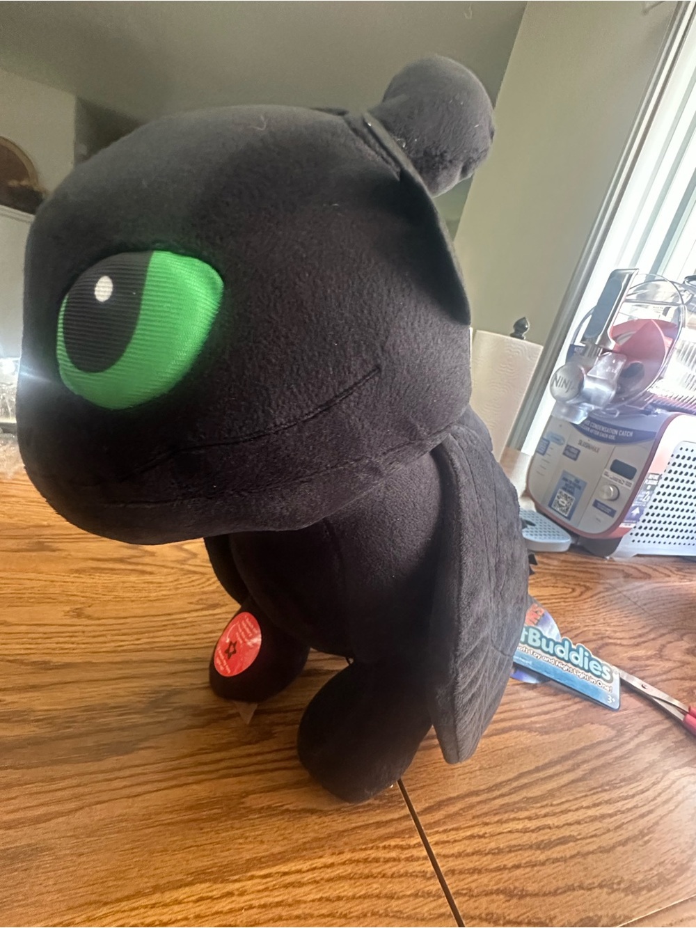 DreamWorks Black Plush Dragon with Bright Green Eyes